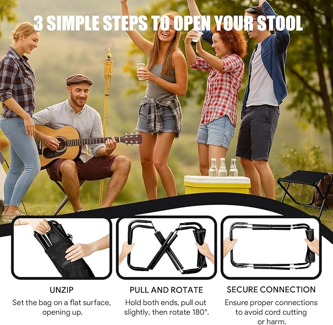 Camping Stool, Portable Folding Stool with Carry Bag, 12in Portable Folding Chair Collapsible Camp Stool Outdoor Footstool for Travel Walking Hiking Fishing Picnic Barbecue (Black)