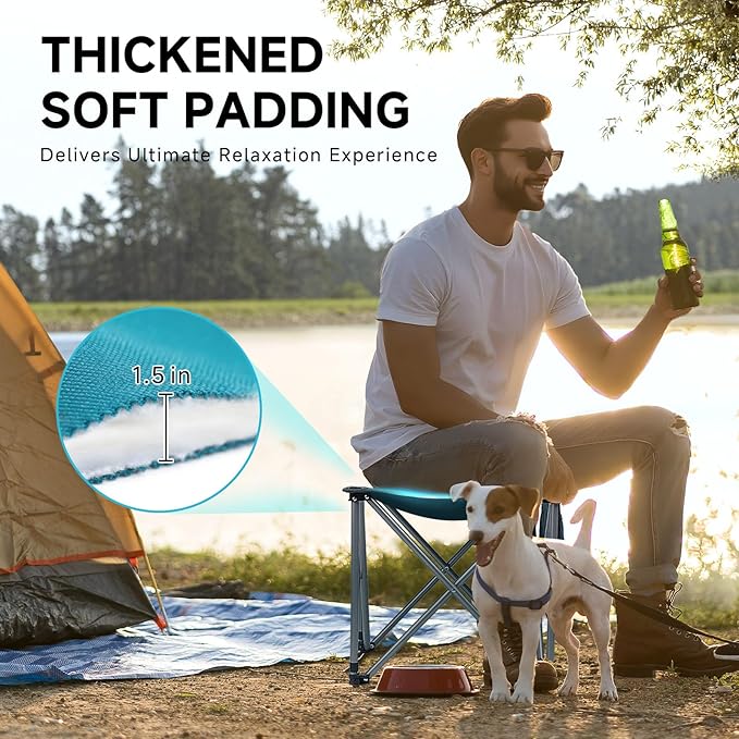 Upgraded Padded Camping Stool with Storage Bag 18 Inch Oversized Folding Foot Rest Portable Heavy Duty Camp Stool Supports 450LBS with 4 Reinforced Steel Tubes for Outdoor Hiking Fishing Lawn Travel