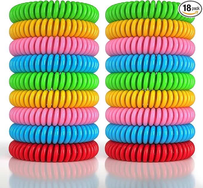 18 Pack Mosquito Repellent Bracelets for Adults & Kids, DEET-Free Waterproof Bands, Individually Wrapped Repellent Wristbands