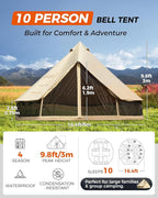 KingCamp Canvas Bell Yurt Tents, 4 Seasons Large Waterproof & Windproof Luxury Glamping Tent w/Stove Jack for Family Outdoor Camping, Hunting, Parties
