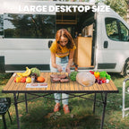 WILDROOTS Folding Camping Wood Grain Brown Table with Carry Bag, Lightweight Aluminum Table for Outdoor, Camping, Picnic, Cooking, Backyards, BBQ (XL)