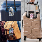 Rimilak 3 Pcs PU Leather Luggage Tags for Suitcase, Travel Cruise Luggage Tag with Privacy Flap, Name ID Label and Metal Loop for Women Men Baggage Handbag School Bag Backpack, Colorful Marble
