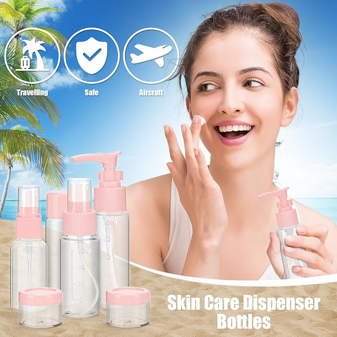 18 Pcs Travel Bottles for Toiletries Gym TSA Approved, Leak Proof with Bandage Silicone Squeezable 3oz for Toner Shampoo Conditioner Lotion Body Wash with Toothbrush Cover Tag and Wash Bag