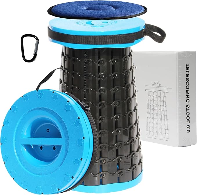 ALEVMOOM Upgraded XXL 50 Portable Collapsible Stool with Cushion,Telescoping Folding Stool for Adults,Yet More Sturdy Camping Stool with Load Capacity 1000lbs,for Outdoor Garden Hiking BBQ Blue