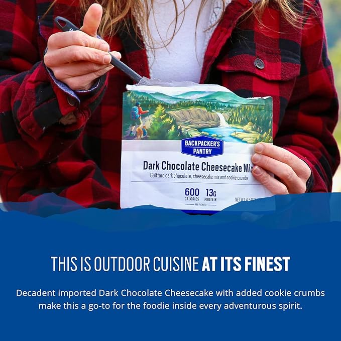 Backpacker's Pantry Dark Chocolate Cheesecake Mix, 2 Servings Per Pouch (6 Count), Freeze Dried Food, 6 Grams of Protein, Vegetarian