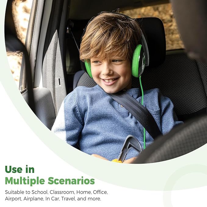 rockpapa Comfort Kids Headphones for School, Lightweight Foldable Portable Childs Boys Girls Teens Headphones Wired 3.5mm with 4.9ft Cord for Travel Airplane Tablet Phone Pad Laptop Black/Green