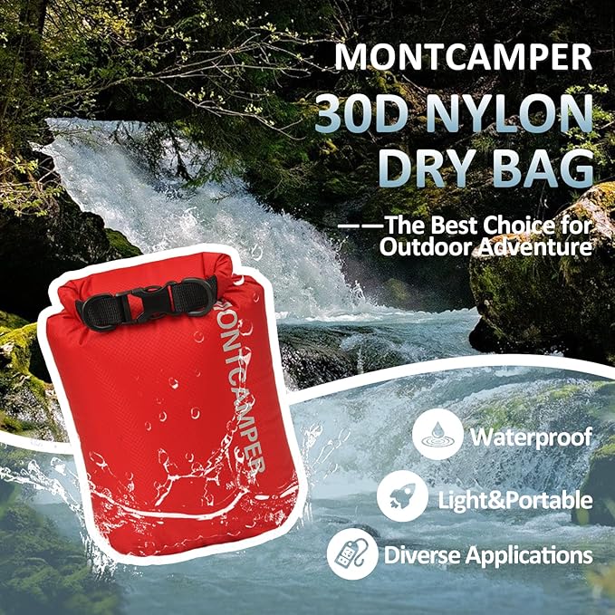 30D Nylon Waterproof Dry Bag-Suitable for Hiking, Kayaking and Rafting-Portable Waterproof Storage Sack with Roll Top Closure-Float on Water(3L/Red)