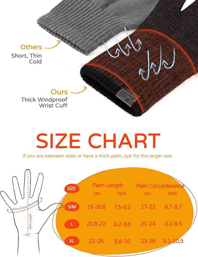 Merino Wool Gloves for Women Men, Touch Screen Warm Glove Liners Thermal Soft Knit Lining for Winter Running Hiking
