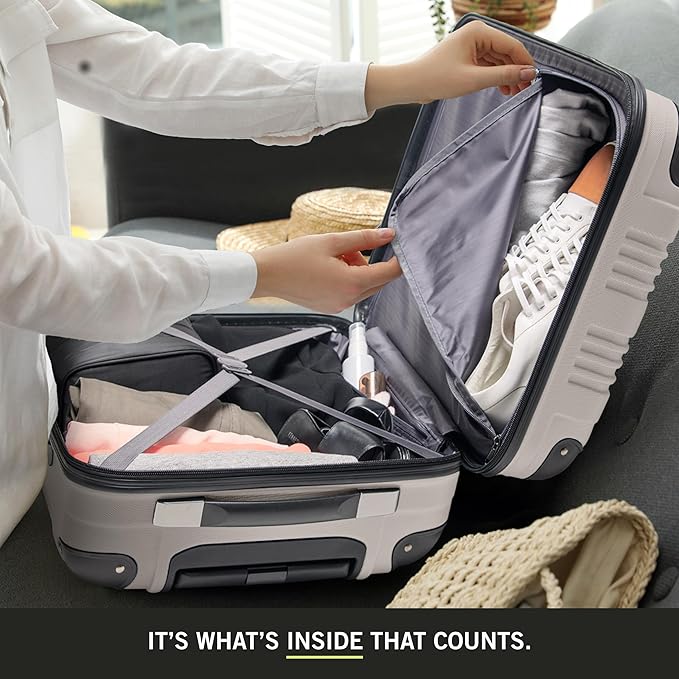 Kenneth Cole REACTION Out of Bounds Lightweight Hardshell 4-Wheel Spinner Luggage, Mushroom, 28-Inch Checked