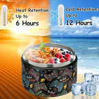 12oz Insulated Vacuum Food Jar with Buckle Lid Wide Mouth Soup Thermo for Hot Food Kids Leakproof Stainless Steel Lunch Container (Black-Game)