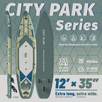 City Park 12'×35" Extra Wide Paddle Board with Seat, One-Stop Premium SUP Board Gears, Tailored 5 Fins, Stable Inflatable Stand Up Paddle Boards for Youth/Adults of All Levels