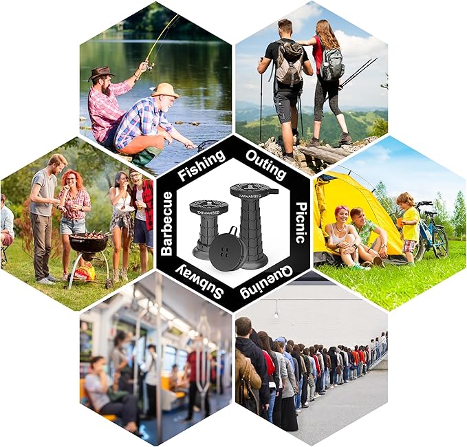 2025 Upgraded Taller 52cm Collapsible Stool with Cushion,Portable Seat,Telescoping Stools,Adujstable Camping Folding Chair for Adults,Maximum Loading 550Ib for Garden Travel Fishing BBQ