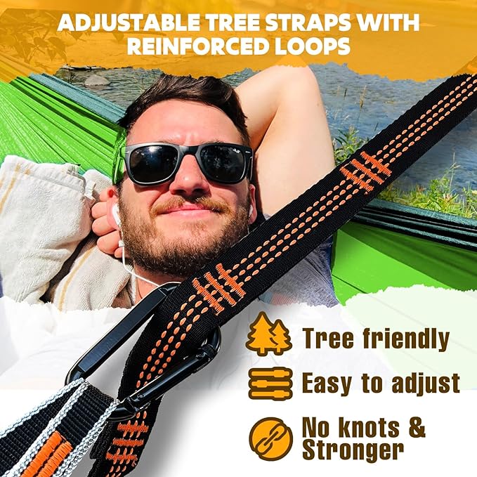 NATUREFUN Ultra-Light Travel Camping Hammock | 300kg Load Capacity,Breathable,Quick-Drying | 2 x Premium Carabiners,2 x Nylon Slings Included | Outdoor Indoor Garden
