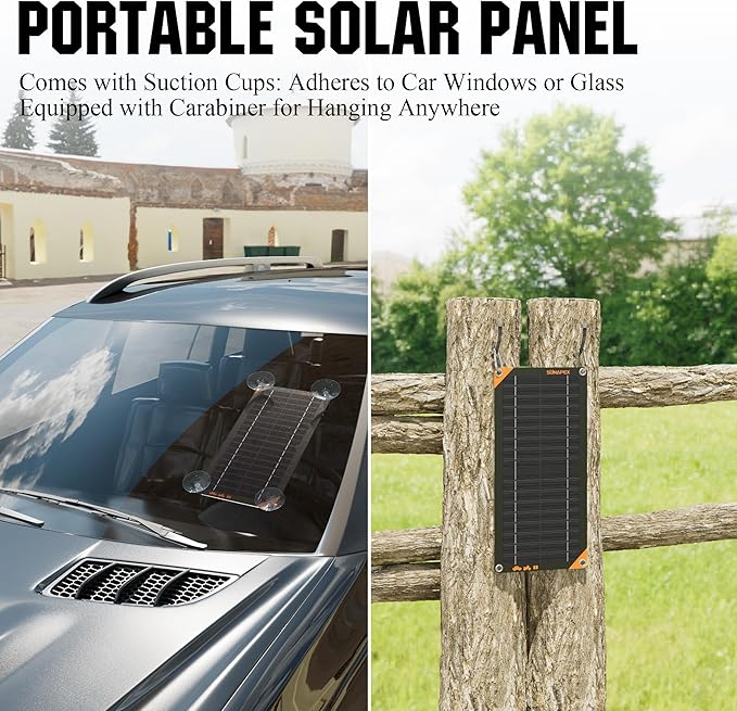 SUNAPEX 12V Solar Battery Charger: 10W Portable Waterproof Solar Panels Trickle Charger Battery Tender with Built-in Charge Controller for Car Boat, RV Essentials, Birthday Gifts for Men Dad Husband