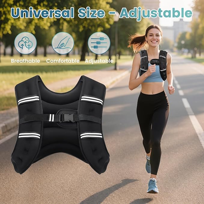 Weighted Vest, 8lb/12lb/16lb/20lb/25lb/30lb Weight Vest with Two Adjustment Straps for Men Women, Weight Vests with Reflective Stripe for Strength Training, Running, Jogging, Walking