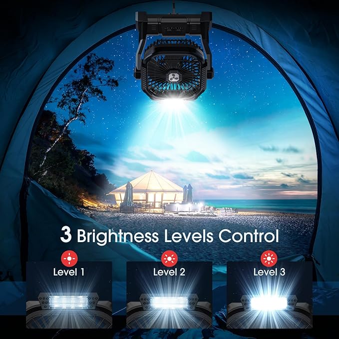 ONLYNEW Portable Fan Rechargeable, 20000mAh Cordless Battery Powered Fan with LED Lantern, USB C Battery Operated for Travel Bedroom Home Camping Tent Office Beach Desk Fishing Table (Black)