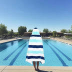 COTTON CRAFT Hooded Beach Towel – Oversized 39 x 68 Towel with Hood for Adults - 100% Ringspun Cotton Velour Terry Towel - 450 GSM - Super Soft Plush Absorbent Quick Dry Bath Wrap – Cabana Stripe Blue