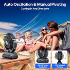 Portable Fan Rechargeable, 20000mAh Battery Powered Fan, LED Light, Remote Controller, Dual-Motors, 90°/270° Swing, 1-3H Timer, Battery Operated fan For Travel Tent Camping Bedroom Office Beach