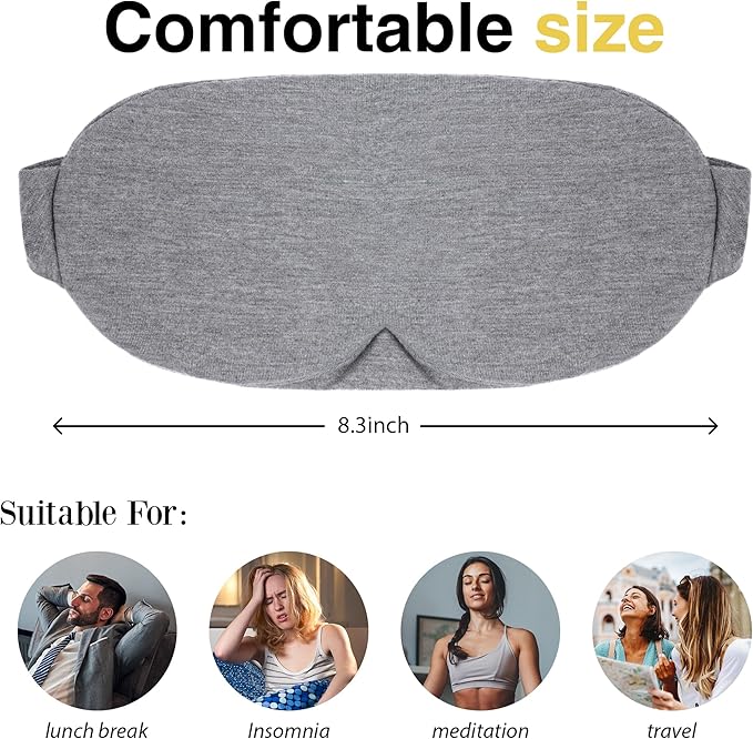 FRESHME Cotton Sleep Eye Mask - Travel Eye Mask for Sleeping Airplane Blackout Eye Covers for Long Flight Essentials Accessories, Comfortable Sleep Night Masks for Men Women Side Sleeper