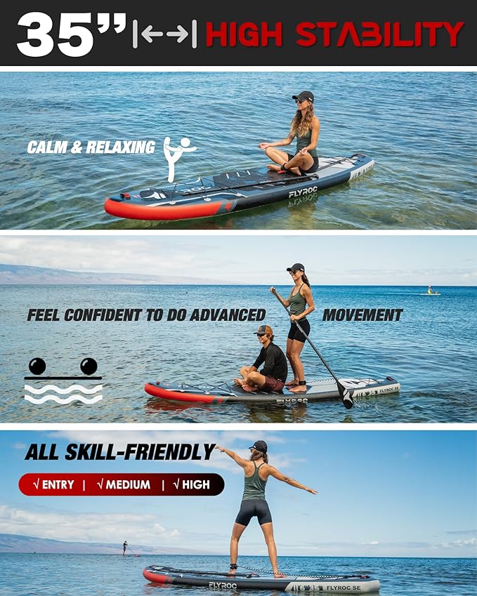 11'6x35'' Extra Wide Inflatable Paddle Board, 450lb Capacity Stand Up Paddle Board for Adults (x3), Stable Inflatable SUP, All Skill Levels, 3 Handles, 100L Backpack, 3PCS Paddle, 5L Dry Bag