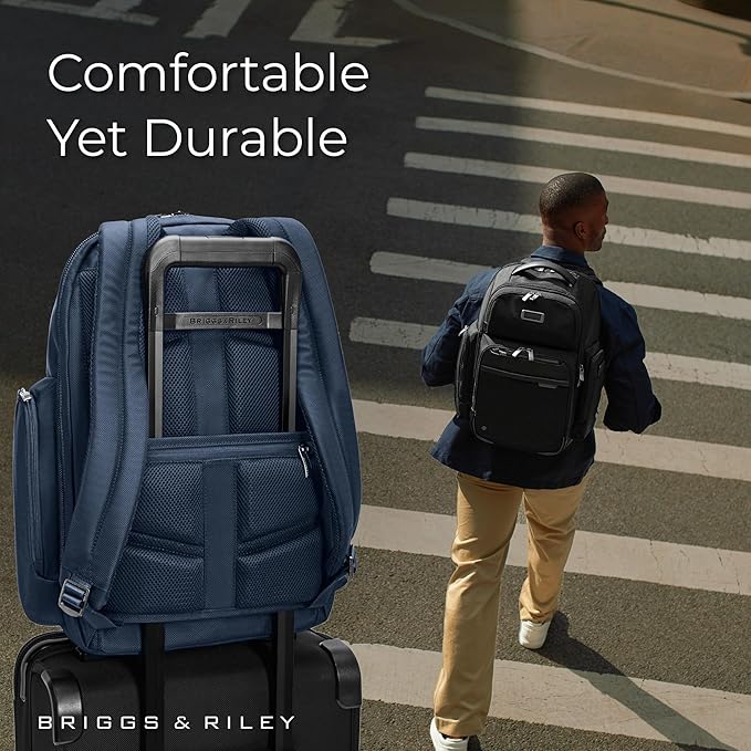 Briggs & Riley Medium Cargo Backpack for Women & Men - Laptop Backpack, For Work & Travel, Lightweight & Durable, Padded Straps, Fits up to 15" Laptop - @work Collection, Navy