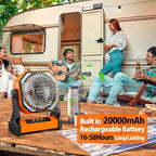 20000mAh Camping Fan, Rechargeable Battery Operated with 360° Rotatable Hook, 400 Lumes Light, 270° Pivot, 4 Speeds, 58Hrs Battery Powered Fan for Outdoor Tent Car Trip BBQ Hurricane Power Outages