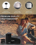 POLIVIAR French Press Coffee Maker, 12 oz Portable French Press with Mini Canister and Collection Bag, Double Wall Insulation & Dual- Filter Screen, Food Grade Stainless Steel for Coffee