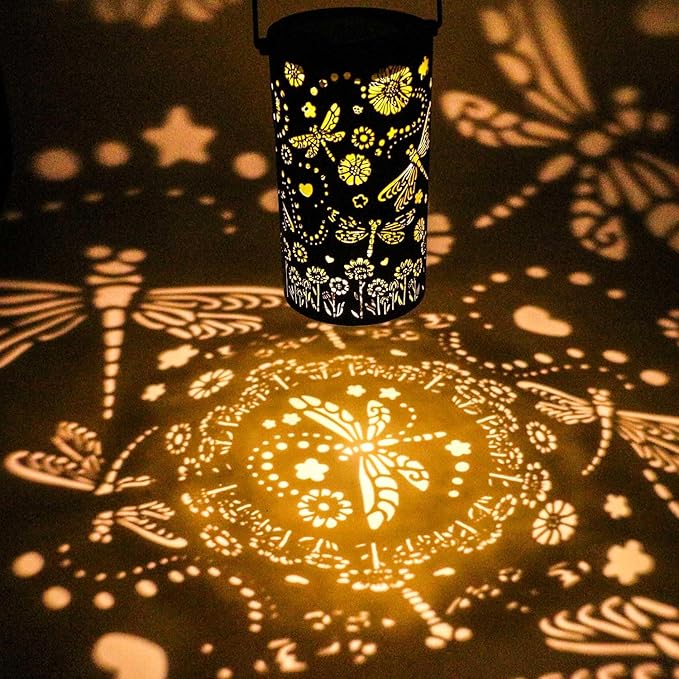 Solar Lanterns Outdoor Waterproof Garden Lamp Décor, Birthday Gifts for Women Mom Grandma, Hanging Metal LED Dragonfly Solar Lights for Yard Patio Decoration
