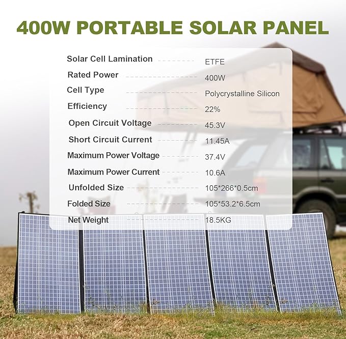 ALLPOWERS SP037 400W Portable Solar Panel, 23% Efficient IP66 Waterproof Foldable for RV Camping Home & 12V Systems, Compact Power Solution（SP037-400W