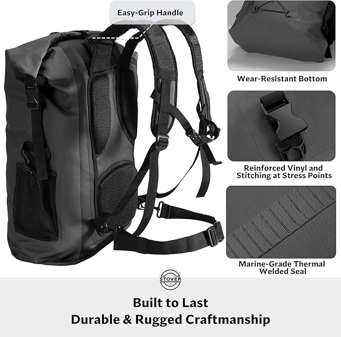 STOVER 5/10/25/30/40/55L Waterproof Backpack- Floating Dry Bag for Kayaking, Travel, Beach, Hiking, & Camping, Men/Women