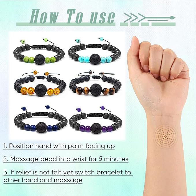 Hion Motion Sickness Bands Anti Nausea Acupressure Wristband Anti Nausea Bracelet for Motion Sickness and Morning Sickness（YC-SL-6PCS-TJ-1）