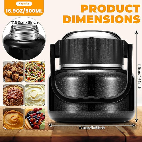 16.9oz Soup Thermo for Hot Food Kids & Adults, 316 Stainless Steel Insulated Food Jar with Non-Slip Base, Leakproof Lunch Box with Spoon & Bowl Lid for School, Office