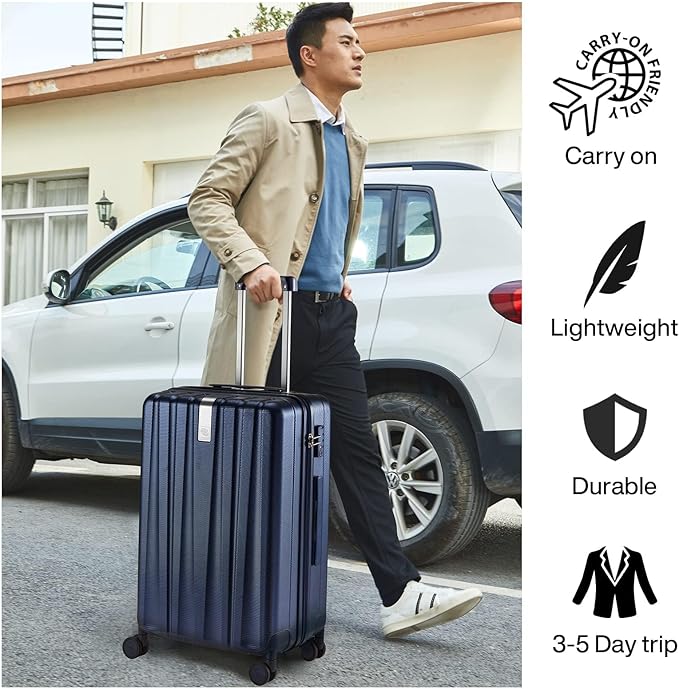 Hanke 20 Inch Carry On Luggage 22x14x9 Airline Approved Lightweight PC Hard Shell Suitcases with Wheels Travel Luggage Rolling Suitcase Travel Luggage Bag for Weekender(Dark Blue)