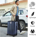 Hanke 20 Inch Carry On Luggage 22x14x9 Airline Approved Lightweight PC Hard Shell Suitcases with Wheels Travel Luggage Rolling Suitcase Travel Luggage Bag for Weekender(Dark Blue)