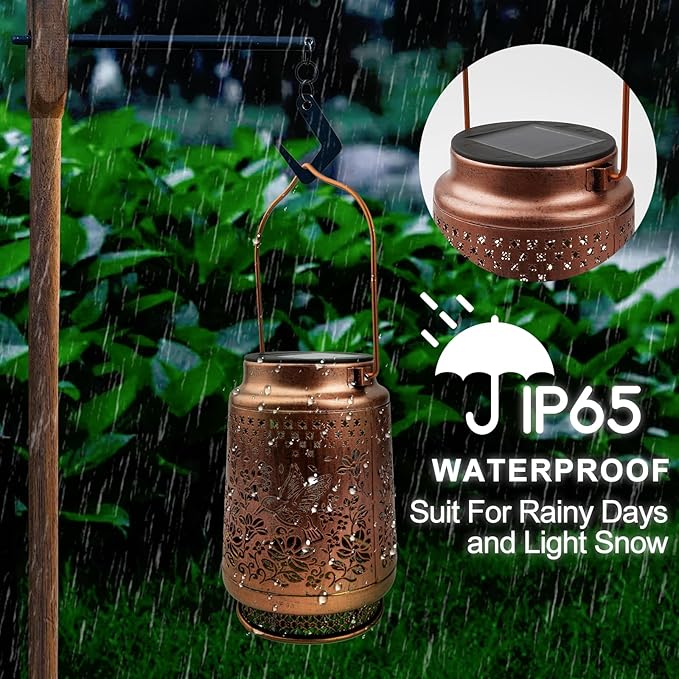 Boho Solar Lanterns Outdoor 2 Pack - Birthday Gifts for Women Mom Grandma Metal Hanging Solar Powered Unique Garden Decorative LED Lights (Fengming)