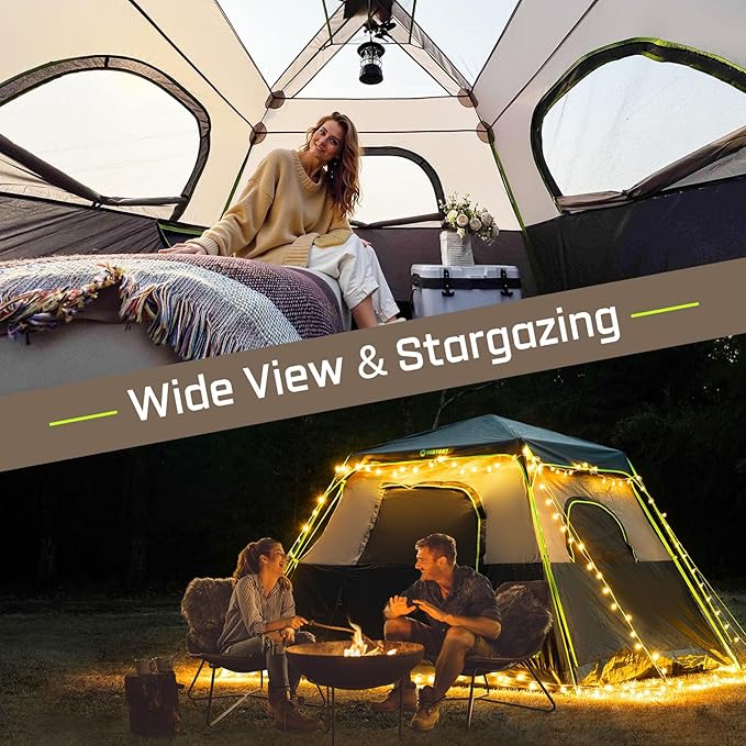 4/6/8 Person Instant Tent, Waterproof Pop Up Tents for Camping with Rainfly, 60 Seconds Easy Setup, Automatic Cabin Tent for Family Camping with Expandable Carry Bag & Upgraded Ventilation