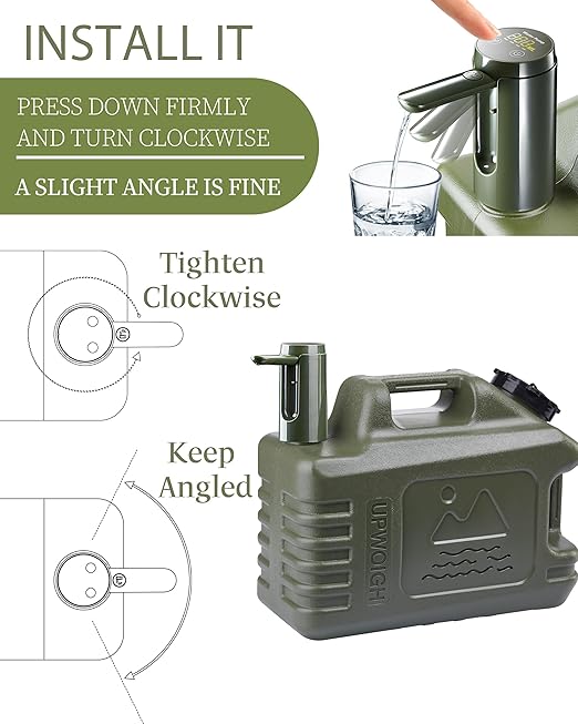 UPWOIGH 5 Gallon Water Jug with Automatic Touch Control Pump (1 Pump Included), Truly Leak-Proof BPA-Free Water Container with Spigot, Type-C Rechargeable Military Green Water Pump for Camping Hiking