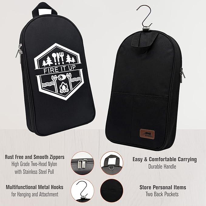 BOMKI Grilling and Camping Cooking Utensils Set for The Outdoors BBQ - Camping Utensil Set Kitchen Set Cookware Accessories Glamping Essentials Camp Stuff Camp Cooking Set (Black Pro)