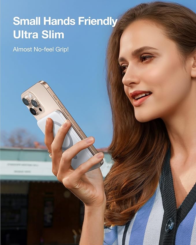 TORRAS EasyGo 0.45" Slim Magnetic Portable Charger Power Bank for iPhone, 5000mAh 22.5W PD Fast Charging Wireless Battery Pack Compatible with Magsafe, iPhone Air,Pro,Pro Max,17,16,15,14,13,12, White