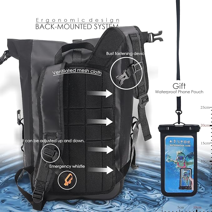 Dry Bags Waterproof Backpack, Waterproof backpack for Water sports,boating,Floating,hiking, camping and other outdoor activities 25L.(Black)