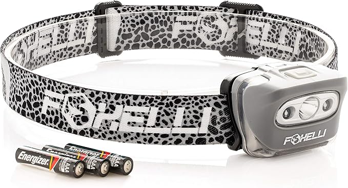 Foxelli LED Headlamp Flashlight for Adults & Kids, Running, Camping, Hiking Head Lamp with White & Red Light, Comfortable Headband, Lightweight & Waterproof, 3 AAA Batteries