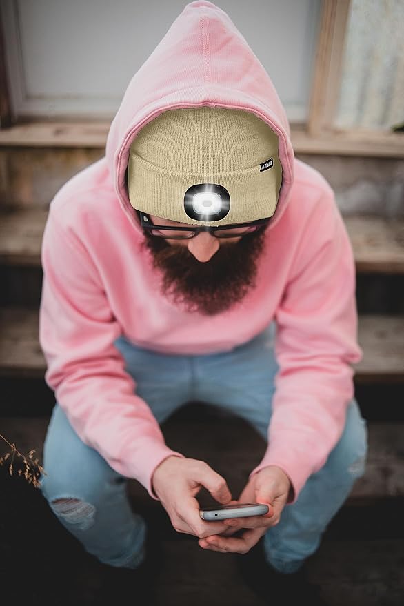 ATNKE LED Lighted Beanie Hat,USB Rechargeable 4 LED Running Headlamp Bright Cap with The Light Gifts for Men and Women
