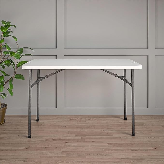 COSCO 4 ft. Straight Folding Utility Table, White, Indoor & Outdoor, Portable Desk, Camping, Tailgating, & Crafting Table