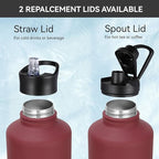 HASLE OUTFITTERS Half Gallon Insulated Water Bottles 64 oz, Stainless Steel Metal Water Jug with 2 Lids Keep Cold 48h/Hot 24h, Leak Proof & BPA-Free Water Flask Jug(Brick Red,1)