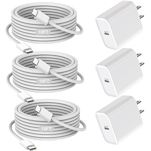 iPhone 17/16/15 Charger Fast Charging 3Pack 40W USB C Charger Fast Charging Block with 10FT USB C Cable for iPhone 17/17 Pro/17 Pro Max/17 Air/16/16 Plus/16 Pro/16e/16 Pro Max/15/15 Pro Max/iPad Pro