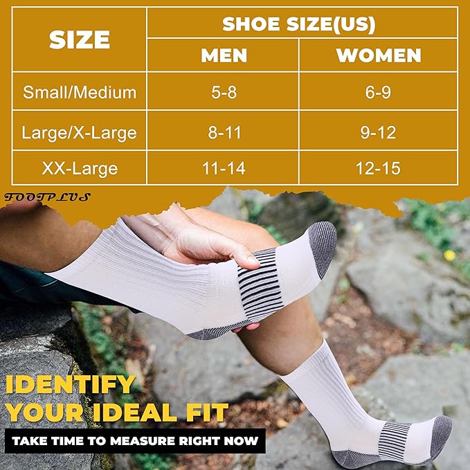 FOOTPLUS Hiking Copper Compression Socks,Unisex Cushioned Sole Arch Support Athletic Crew Running Socks
