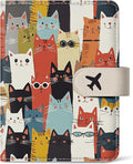 Passport Holder for Travel Essentials, RFID Blocking Leather Cover Wallet with Magnetic Closure, Aesthetic & Cute Passport Book Case for Women and Men - Cat