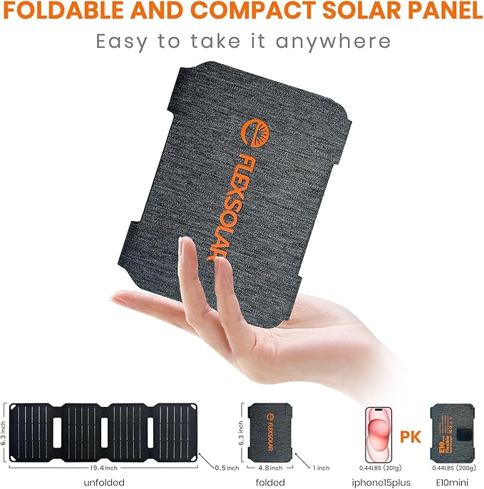 FlexSolar 10W Foldable Solar Chargers 5V USB Small Power Emergency Portable 4 Folds Panels IP67 Waterproof Camping Hiking Backpacking for Phones Flashlight Watches Small Power Banks Battery Packs