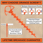 Ultimate Ground Anchors: Heavy Duty Screw-in Tent Stakes for High Wind, Sand, Canopies, and Camping - Made in USA, Included T-Grip Tool - (Small, Single Pack, Orange)