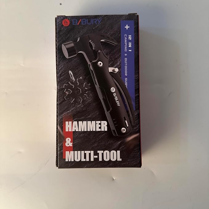 BIBURY 12 in 1Multitool Hammer with Snowflake Tool, Survival Gear Outdoor Multi Tool with Safety Lock, Hammer Multitool for Outdoor, Camping, Hiking,Husband, Boyfriend